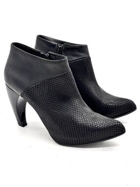 John Fluevog Pizzazz Black Leather Ankle Boots